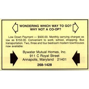 Bywater Mutual Homes Inc Low Down Payment Annapolis MD 1975 Ad SAH7-S61